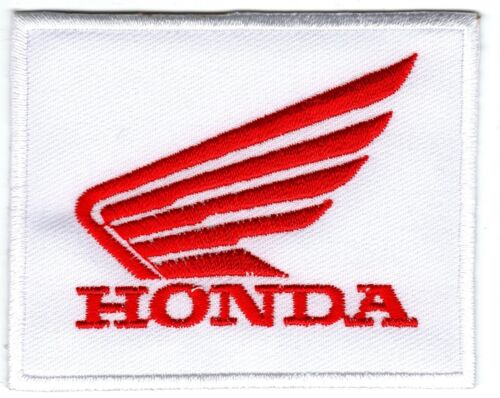 Honda 3" mit rotem Flügel auf weißem Bügelbild Motorrad Auto Patch *NEU* #191