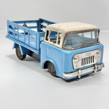 Bandai Jeep Tin Friction Stakebed Blue Truck Japan 7.5" 1950s