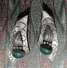 Robert Begay Native American signed Sterling & Malachite Earrings 
