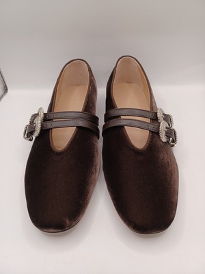 NEW Le Monde Beryl Claudia Western Buckle Ballet Flat Velvet-Sable/Brown Sz 8 US
