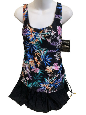 NWT ACT Active Control Technology Floral Black Swimdress Size 10 Slimming