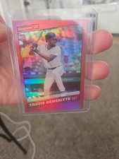 2020 Panini Donruss Baseball Travis Demeritte Pink Holo Rookie Card SSP #250 . rookie card picture