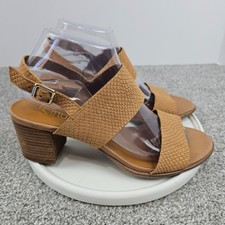 Franco Sarto Amal Neutral Tan Leather Block Heel Suede Slingback Sandals 8.5M