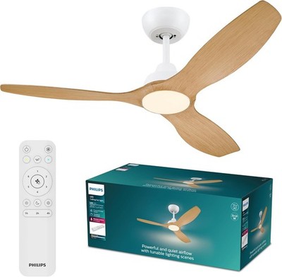 PHILIPS Olas Deckenventilator-Leuchte, LED-Leuchte, 132 cm Durchmesser, weiß/Holz [Energy Cl