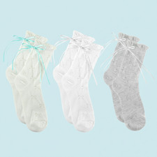 Women Crew Socks w/ Butterfly Bow 3 Pair Ruffles Cute Casual Scrunch Dress Sock