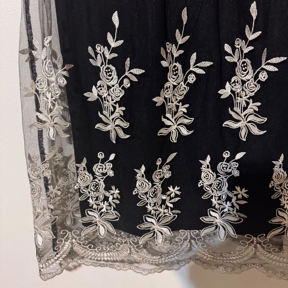 Vestido Donna Morgan 10 Negro Encaje Bordado Cuello en V Sin Mangas Fiesta Cóctel Foto 3 de 4