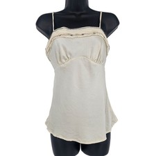 Y2K Vintage Limited Silk Babydoll Cami Top S Ivory Beaded Fairy Coquette Dainty