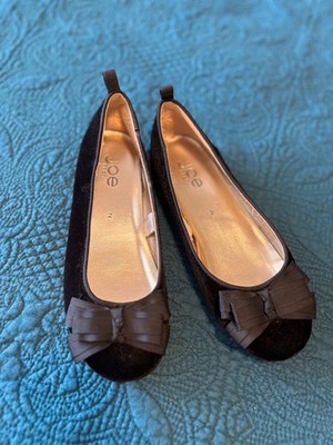 Joe Fresh Girls 2 Black Velveteen Ballet Flat Dress Show with Bows