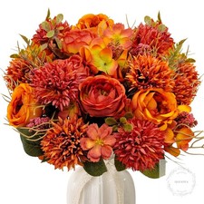 2 Bundles Fall Artificial Flowers Bouquet Fake Peony Silk Chrysanthemums Autumn