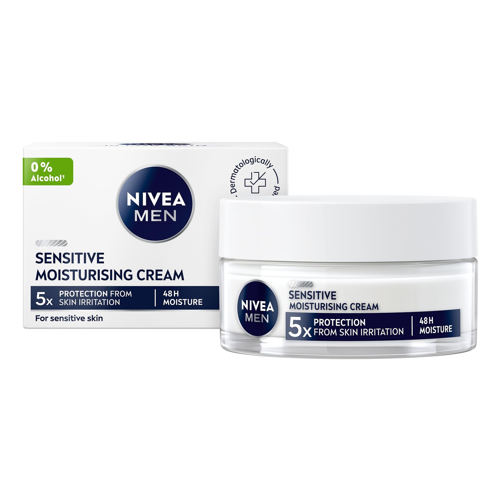 NIVEA MEN Sensitive Intensive Moisturising Cream (50ml), Face Care Moisturiser with Chamomile & Vitamin E for All-Day Relief from Skin Irritation & 48H Moisture, Ideal for After Shaving - Image 2