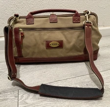 J.W. JW HULME LEATHER CANVAS SHOULDER DUFFLE TOTE CARRY-ON LUGGAGE BAG