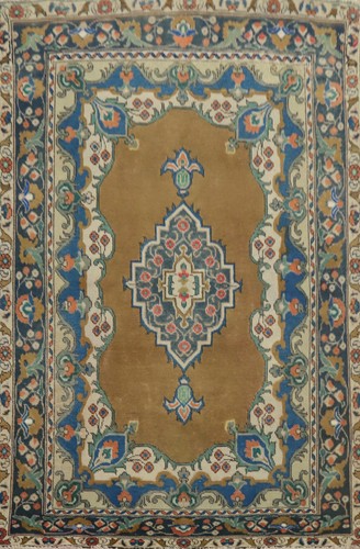 Traditional Brown/ Blues Over-Dyed Wool Hand-knotted Accent Rug 4x7 Carpet
