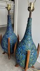 MCM Lamps Blue Green Textured Mid-Century Ceramic Wood ￼ — photo 2