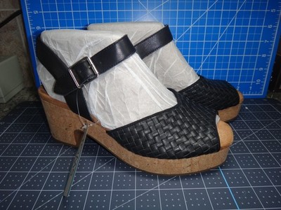 TOMS Isla Peep Toe Platform Block Heels Woven Black Casual Sandals SIZE 8