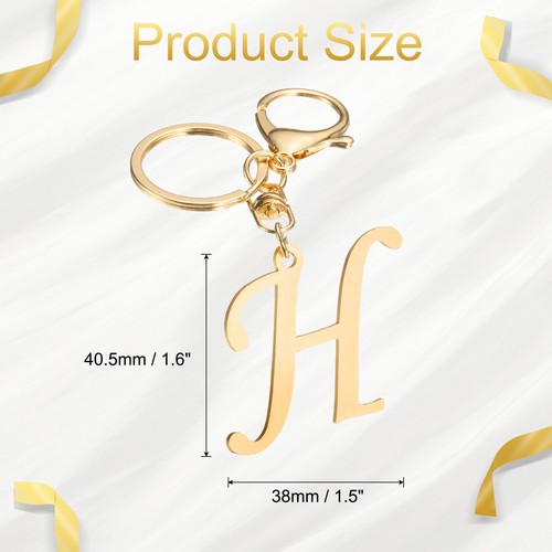 Gold Initial Letter Keychain, Stainless Steel A-Z Alphabet Keychains(Letter H) - Picture 2 of 7