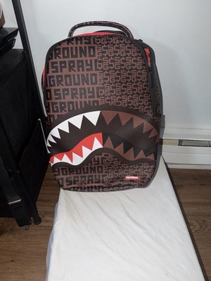 Sprayground Graphic Print Backpack Brown Red Black Adjustable Strap Streetwear