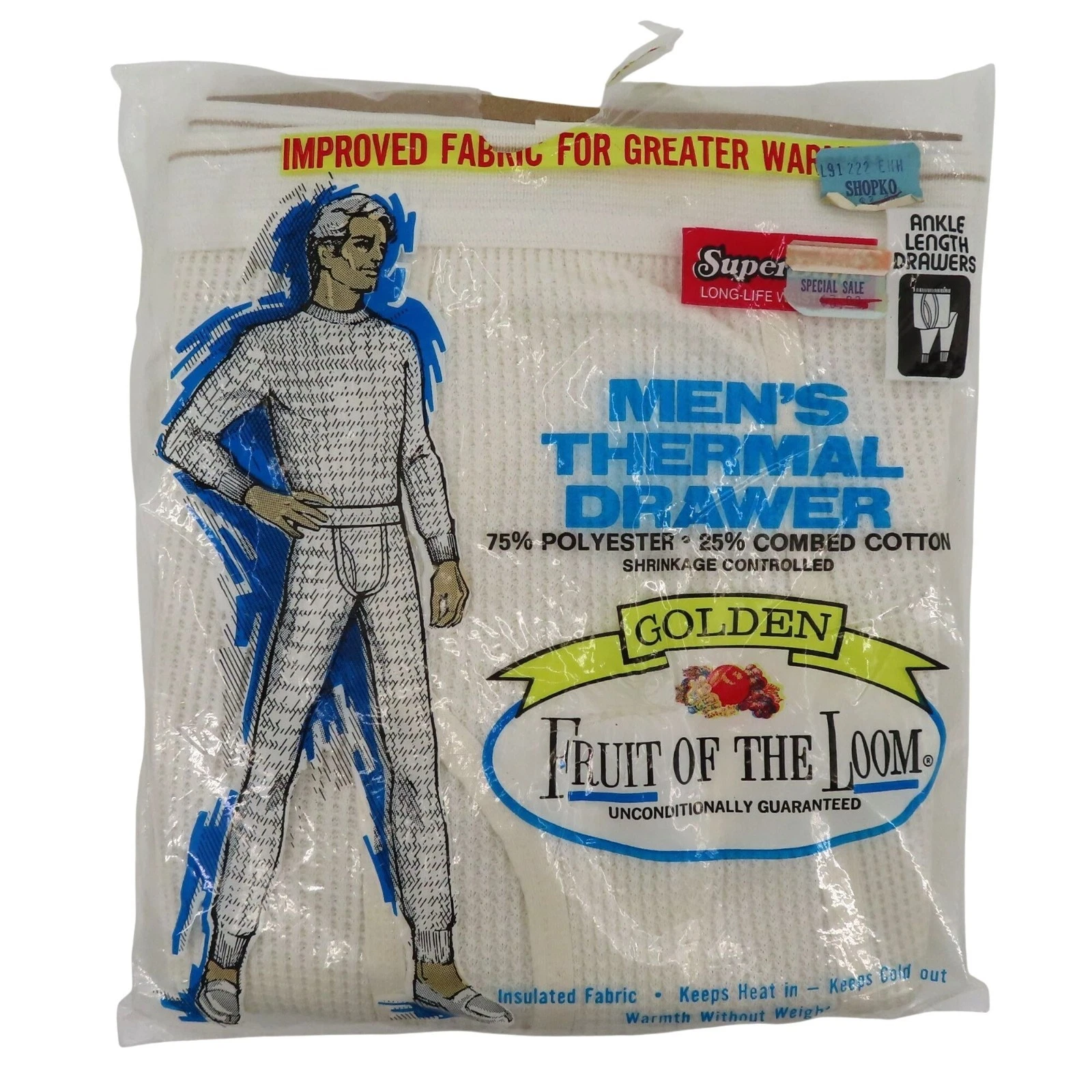 VTG Fruit of the Loom Men Extra Large XL 42-44 White Waffle Base Layer Pants NEW