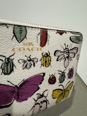 Coach Corner Zip Wristlet Creature Print Dragonfly Snail Beetle