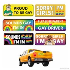 6 Pack Gay Pride Funny Magnet Bumper Sticker LGBTQ Rainbow Car Decal 9x3.5 Inch