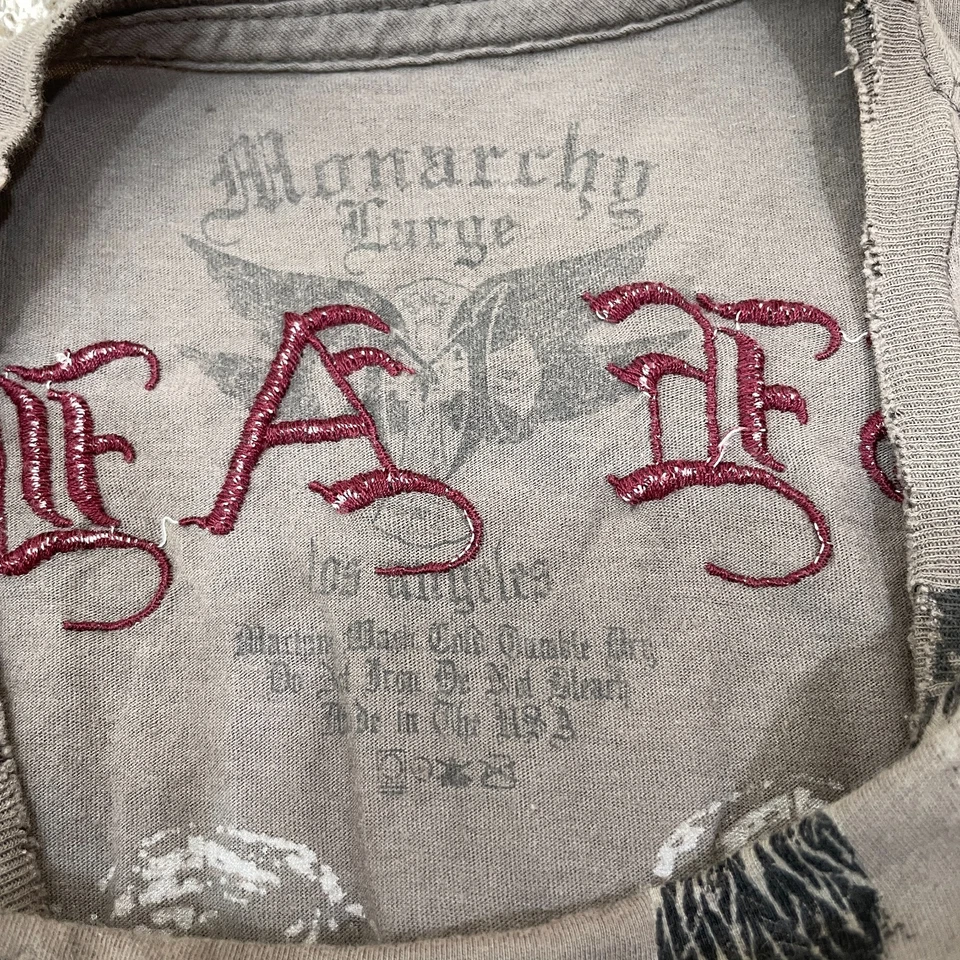 Monarchy GRANDE Y2K Oro Bordado Grunge Gótico Envejecido Camiseta Ajustada Marrón Foto 4 de 4