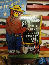 VINTAGE SMOKEY BEAR PORCELAIN SIGN OLD FOREST SERVICE NATIONAL PARK DIECUT 10"