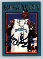 LARRY JOHNSON 1992-93 Fleer NBA Rookie of the Year Autograph #1 FLEER Stamp
