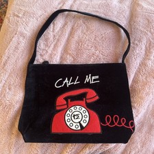 Retro Y2K Telephone ‘Call Me’ Black Velvet Handbag Shoulder Bag VGC