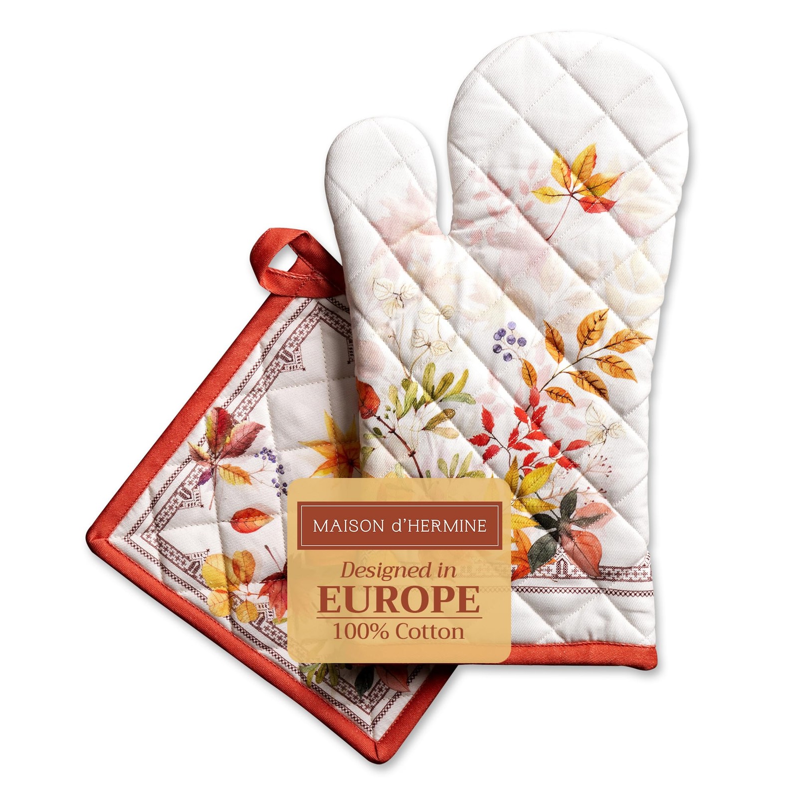 Gant de four et manique Amarante en coton, kit de protection thermique de cuisine