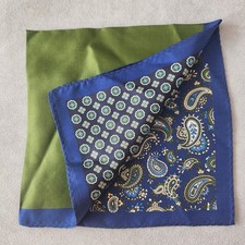 Cremieux pocket square green blue 100 silk panel paisley plaid pochette new 35