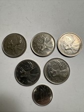 (6) Coin Lot Of Canadian (5) Quaters And (1) Dime 1968 - 1989