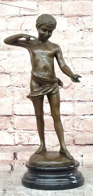 Hand Made Bronze Boy Holding Snail Sculpture Somme Art Deco Figurine Figurine