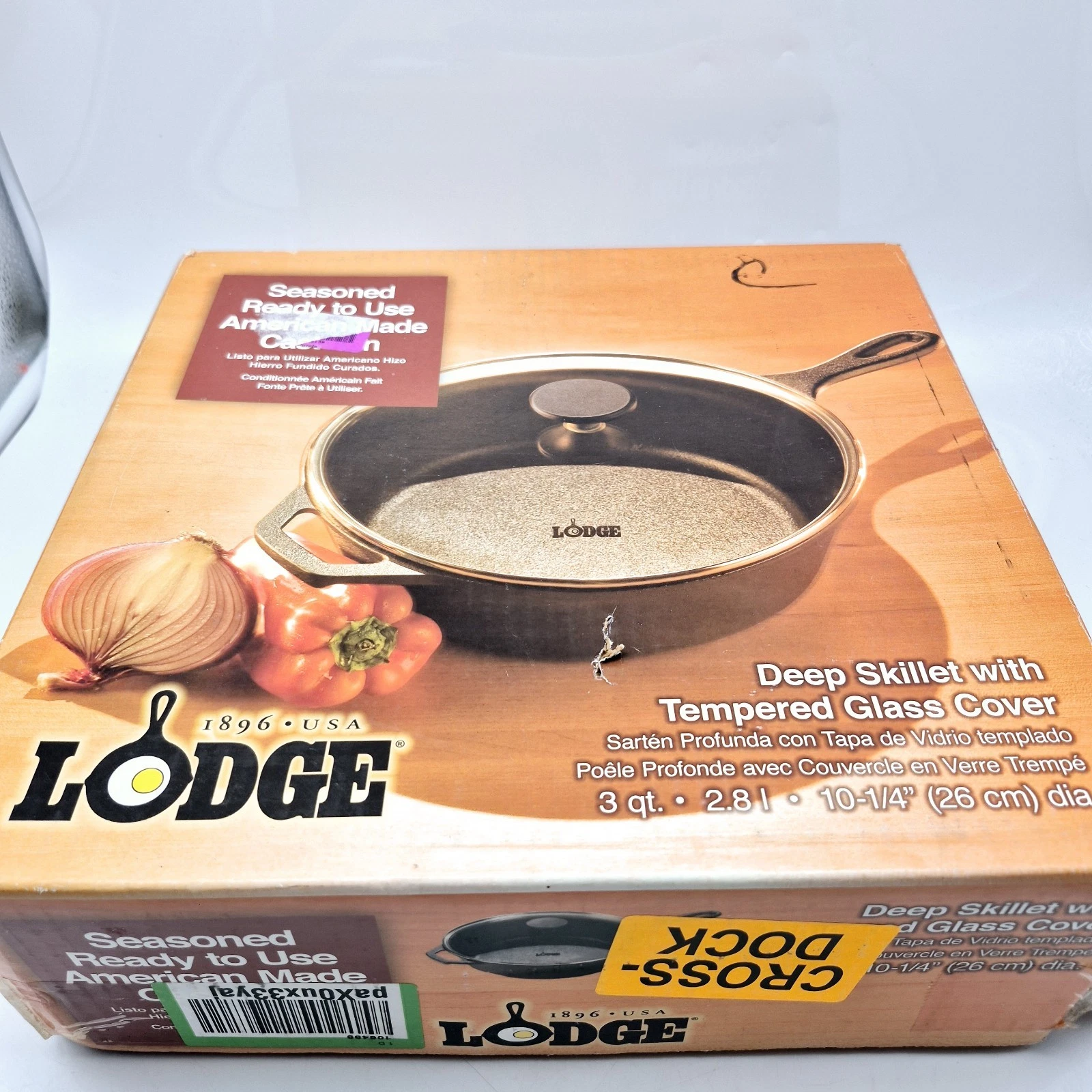 Lodge Cast Iron 10.25” Skillet Deep Frying Pan with Tempered Glass Cover in Box