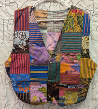 Patchwork Vest Sz M/L Artsy Boho Festival Tribal Hippie Cotton Thai One On
