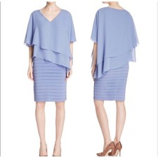Adrianna Papell Womens Blue Sheath Dress Cape Overlay Evening Cocktail Size 14