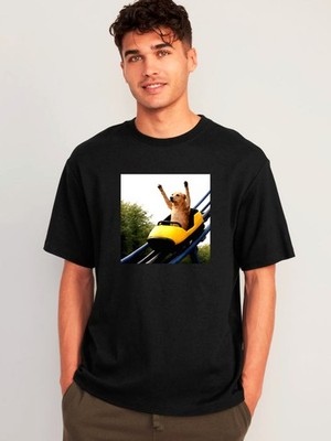 T-Shirt Hund Reiten Achterbahn lustige Grafik Golden Retriever Meme süß Tee