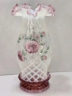 Fenton Trellis Floral Hurricane Candle Fairy Lamp HTF