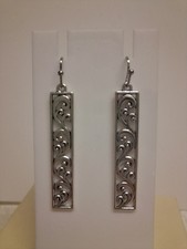 Silver Tone Long Flowing Design Dangle Earrings Costume Jewellery