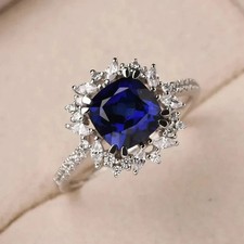Custom Halo Sapphire Sterling Silver Gorgeous Wedding Ring For Wife