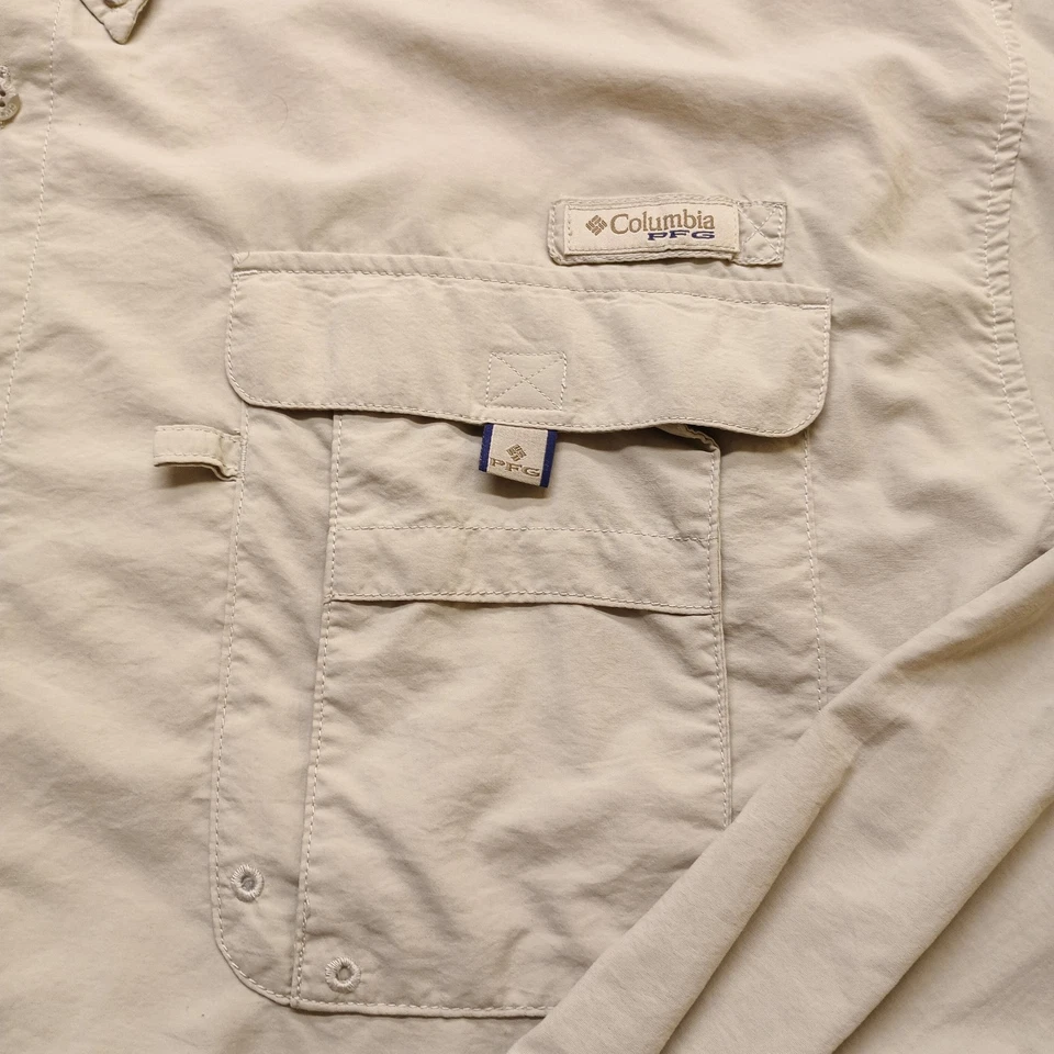 Рубашка рыболовная мужская Columbia PFG 3X Omni-Shade желтовато-коричневая вентилируемая с длинным рукавом UPF сафари - Изображение 3 из 4