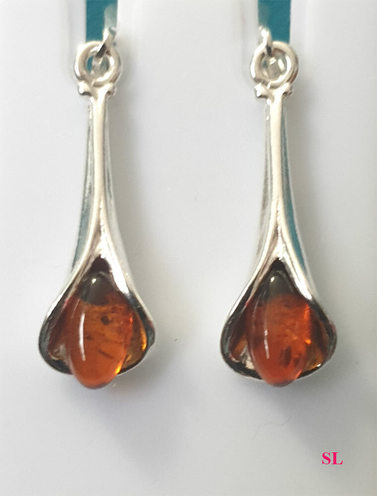 Boucles d'oreilles en ambre baltique véritable et argent floral haut de gamme