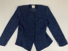 En Avance Womens Blazer 9 blue four-button casual formal Wool