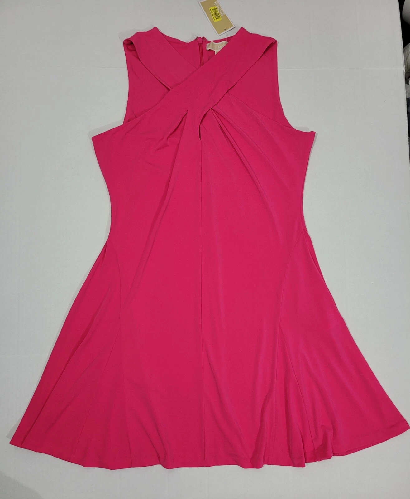 MICHAEL KORS Tg 14 Mini Abito Donna Halter Scollo Incrociato Rosa Elettrico Nuovo con etichette $98