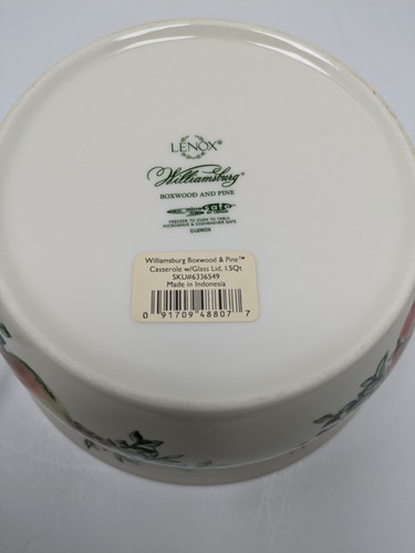 NEW Lenox Williamsburg Boxwood Pine 1.5 Qt Round Casserole Glass Lid NWT 6336549 - Picture 3 of 16