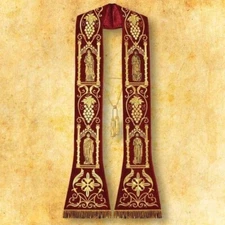 Roman stole embroidered "4 Evangelists" burgundy