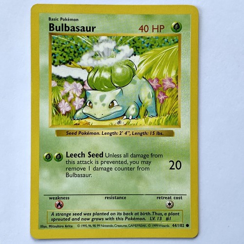 1999 Pokemon Shadowless Bulbasaur Card Length 15 lbs Error Base Set 44/102 NM - Picture 2 of 3