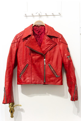 Vintage Harro Lederjacke Biker Motorrad Rot Grease Punk Rock Rockabilly Retro
