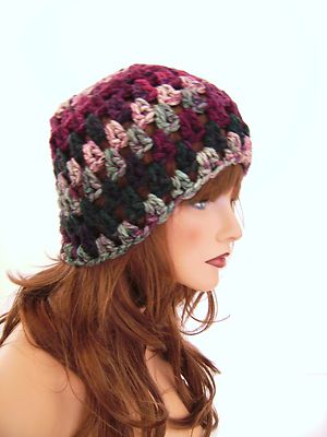 GREEN WINE MULTI  OPEN WEAVE BEANIE HAT CAP HAND CROCHET BERET SKULL CAP TAM  