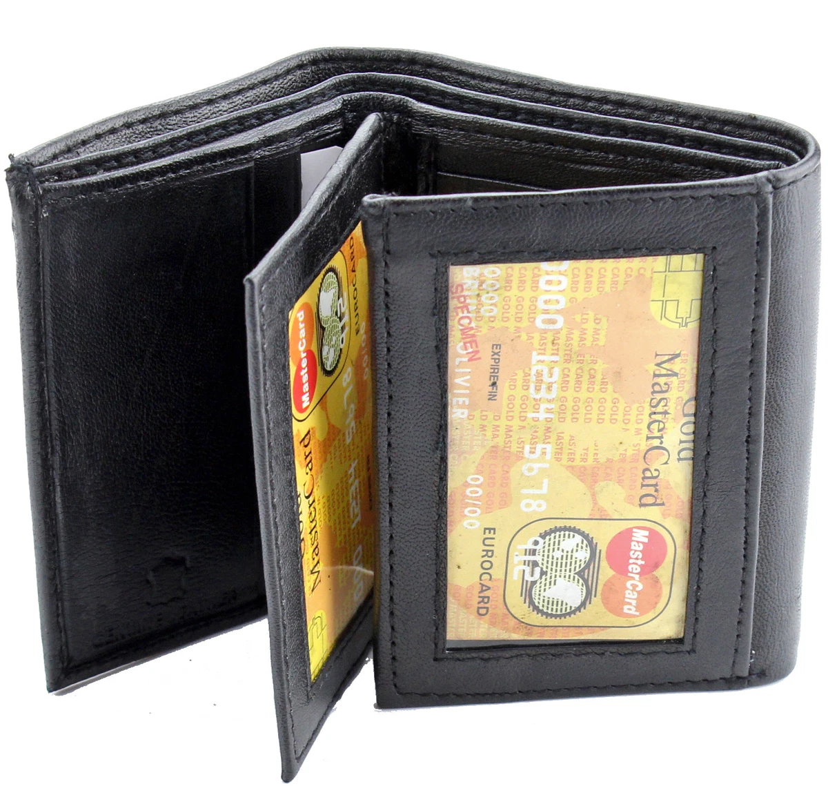 New Mens Black Genuine Leather Trifold Wallet ID Window Credit Card Case  Holder