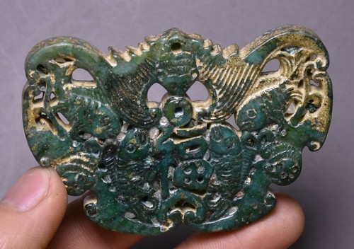 6CM China-natürlicher Jade-Handschnitzender Fisch-Fledermaus-Glücks-Anhänger - Picture 3 of 6