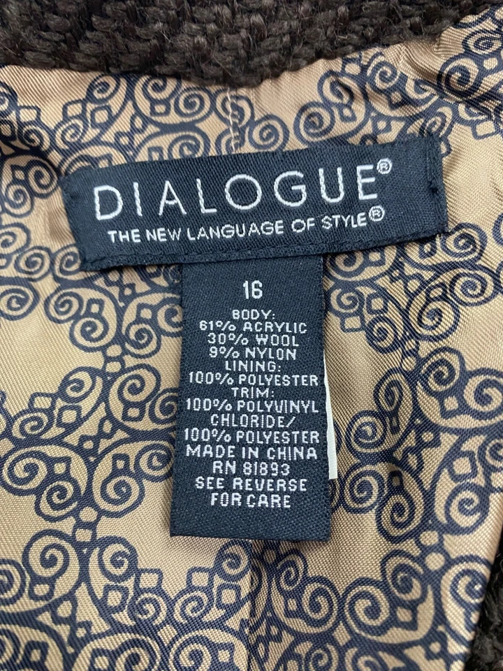 Dialogue Jacket Women 16 Brown Tweed Wool Blend Fringe Trim Blazer Chore Coat - Image 4 of 4